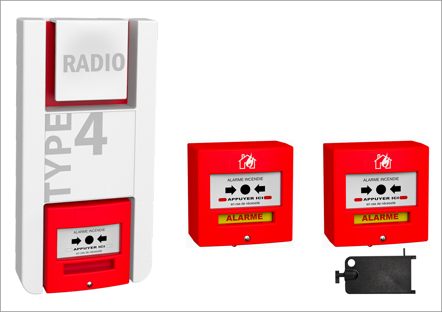 KIT Alarme Incendie de type 4 RADIO (1 Centrale + 2 Déclencheurs)